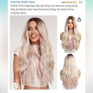 NEW IN THE BOX - Blond with pink highlights wig